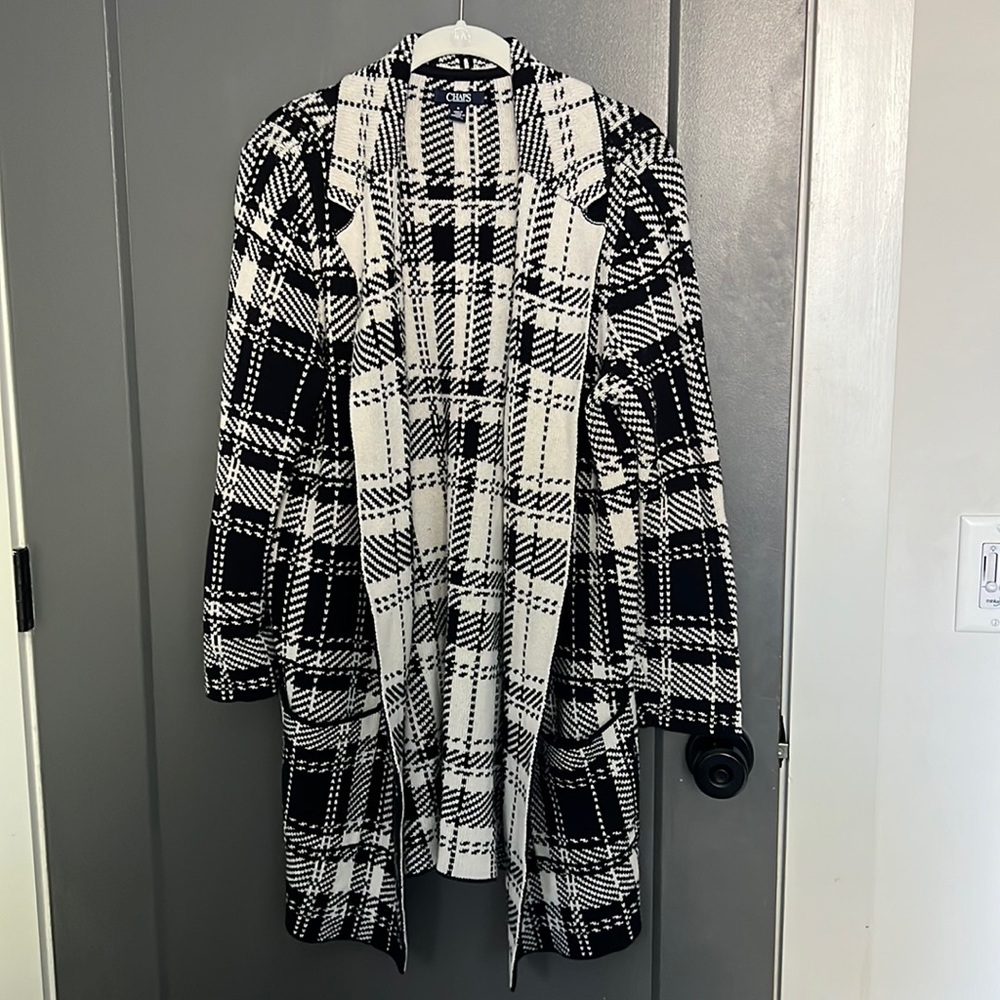 chaps by ralph lauren long plaid open front jacket